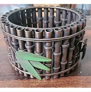 Vintage Sheridan metal Bamboo Candle Holder  or Trinket Holder 3" Tall 6.5" Wide